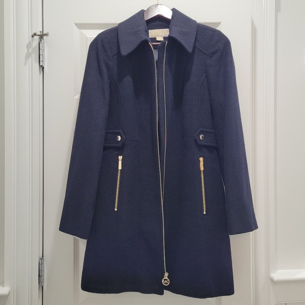 Like New Michael Kors Wool Coat. Zip-Front Closure. Two Pockets. Midnight. XS. - Picture 6 of 16